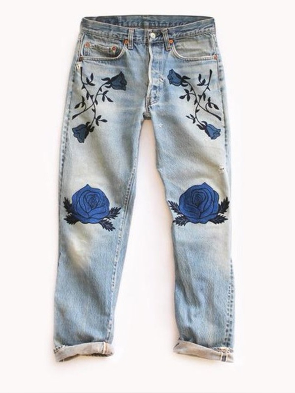 Bliss and mischief conjure flower denim jeans 28 6 blue embroidered straight leg